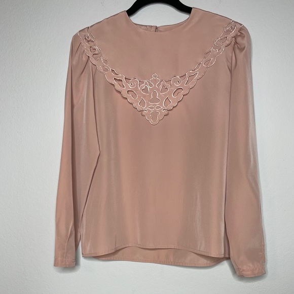 CLEARANCE ✨VTG 80s Dusty Rose Pink Richelieu Collar Romantic Blouse L Pastel - Picture 2 of 7